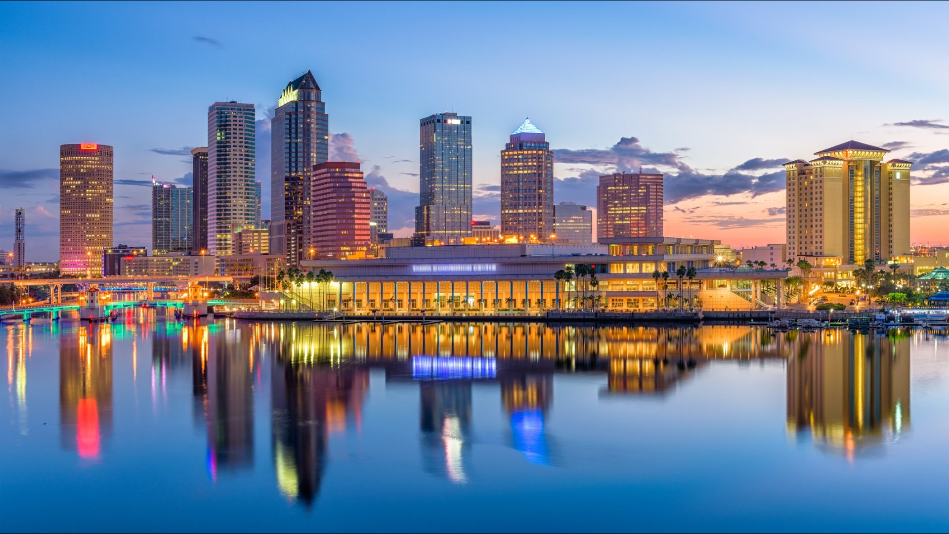 Tampa Bay skyline at sunset